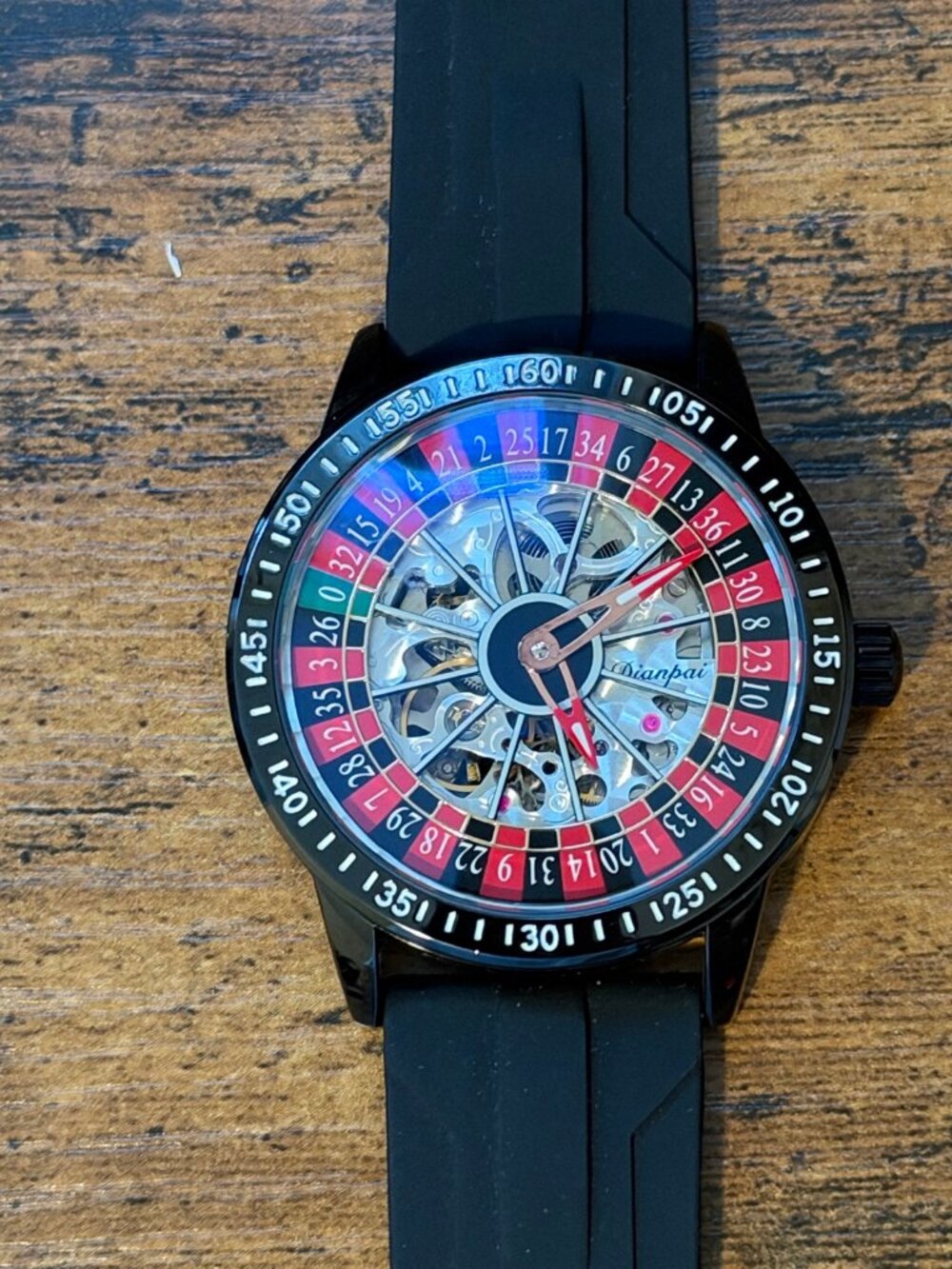 Dianpai Automatic Skeleton Roulette Dial Watch 43mm Black